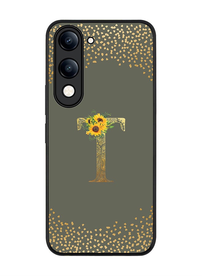 For vivo Y04 / Y29t 5G Case,Slim fit Camera Protection, Shockproof Thin Phone cover  - Custom Floral Monogram - T  (Olive Green )